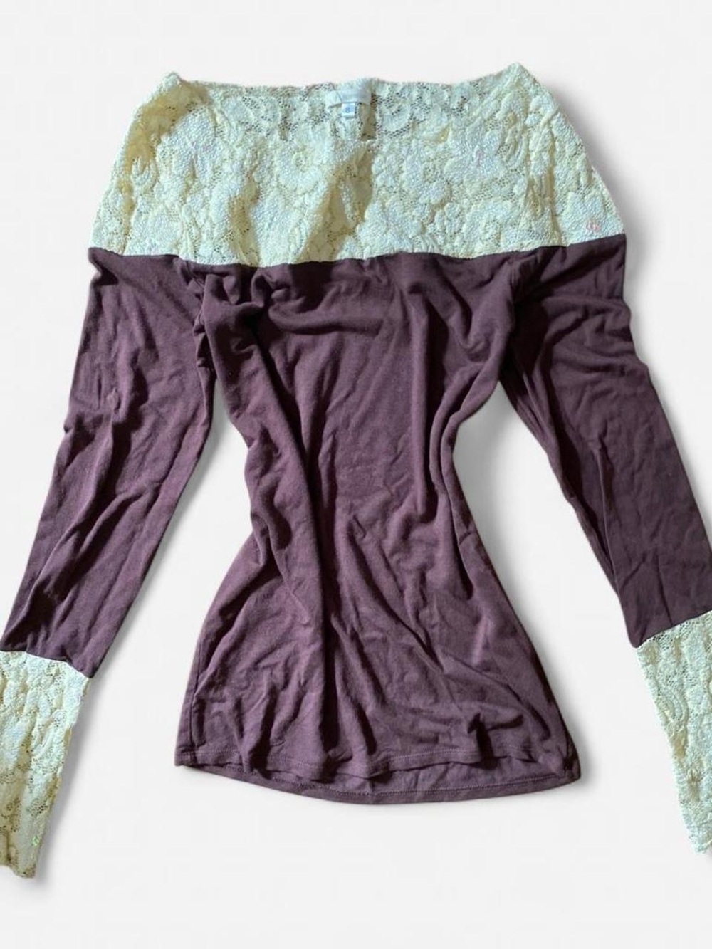 Y2K Brown Long Sleeve Blouse Top Lace Babydoll Coquette Lolita Whimsigoth Sz S